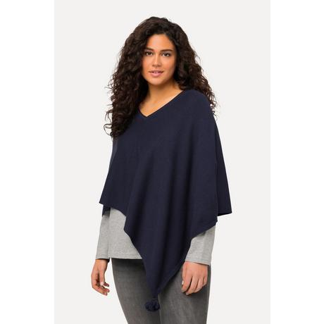 Ulla Popken  Poncho di maglia smanicato con orlo a punta, nappe e scollo a V 