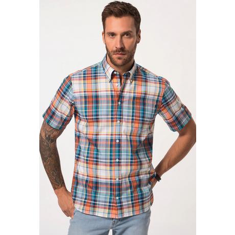 JP1880  Camicia a quadri con vestibilità moderna, colletto button-down e mezze maniche 