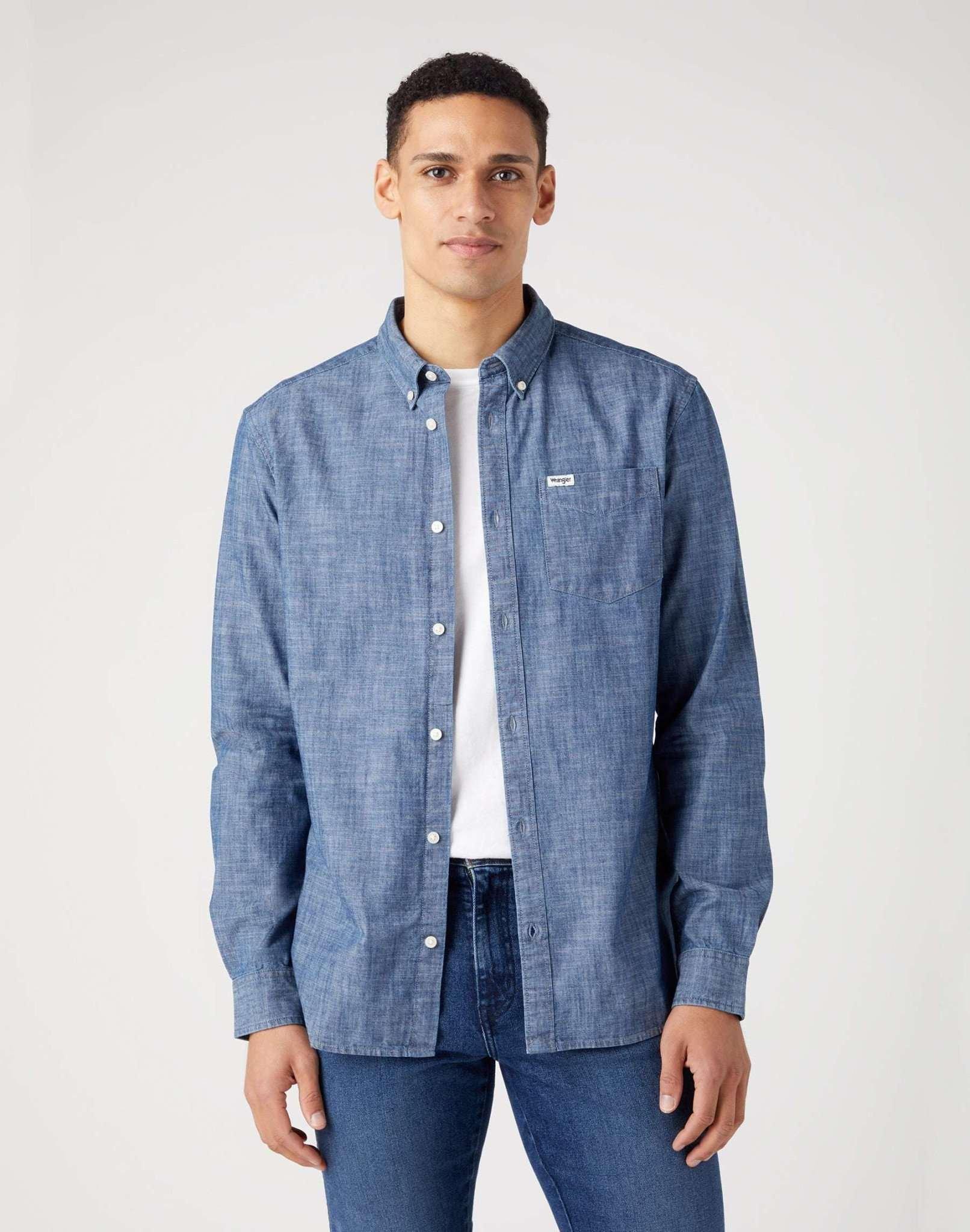 Image of Hemden Ls 1 Pocket Button Down Shirt Herren Blau M