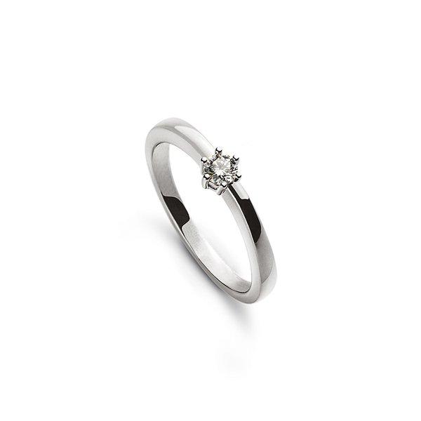 MUAU Schmuck  Solitär Ring 6-Griff-Fassung Weissgold 750, Brillant 0.10ct. 