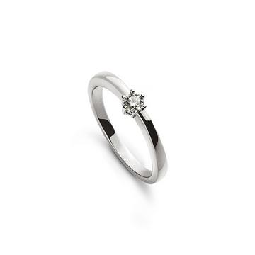 Bague solitaire serti 6 griffes or blanc 750, brillant 0.10ct.