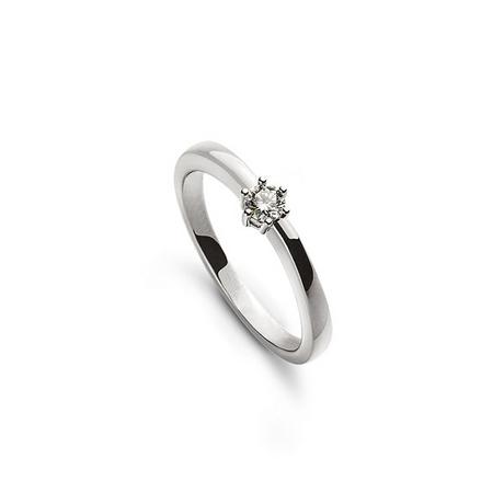 MUAU Schmuck  Solitär Ring 6-Griff-Fassung Weissgold 750, Brillant 0.10ct. 