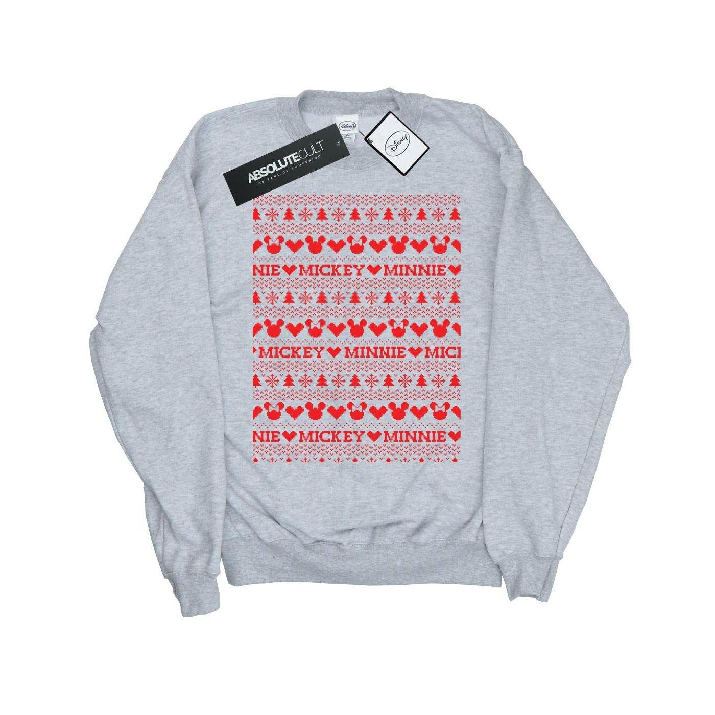 Image of Mickey And Minnie Christmas Fair Isle Sweatshirt Unisex Grau 128