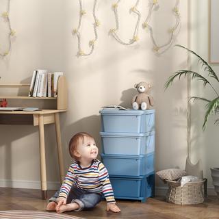 Northio Commode pour chambre d'enfant, organisateur de jouets à 4 niveaux, rangement de jouets, bleu  
