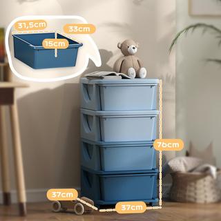 Northio Commode pour chambre d'enfant, organisateur de jouets à 4 niveaux, rangement de jouets, bleu  