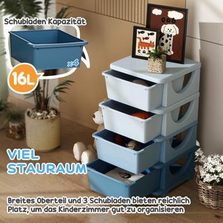 Northio Commode pour chambre d'enfant, organisateur de jouets à 4 niveaux, rangement de jouets, bleu  