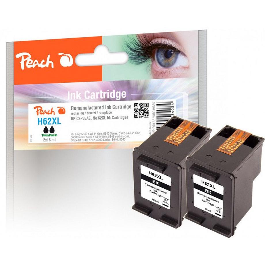 Peach  Peach Doppelpack Druckköpfe schwarz kompatibel zu HP No. 62XL, C2P05AE 