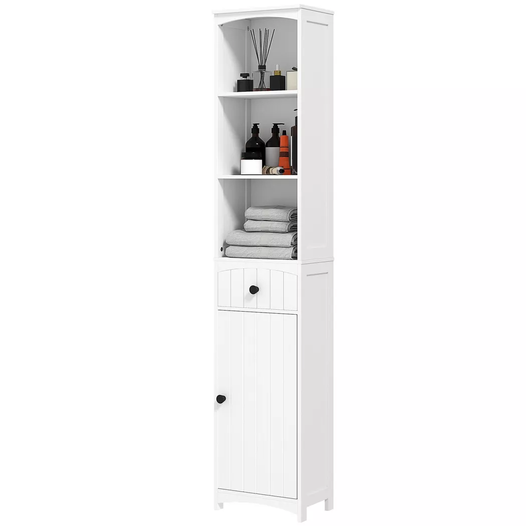 Northio - Mobile da bagno, mobile alto con 3 ripiani, 1 cassetto, mobile da bagno, mensola da bagno, mobile da bagno, mobili da bagno, bianco, 34x24x170,5 cm, One Size