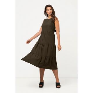 Ulla Popken  Midikleid, Leinenmix, Volants, Rundhals, ärmellos 