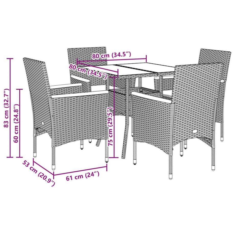 VidaXL Ensemble de salle à manger de jardin rotin synthétique  