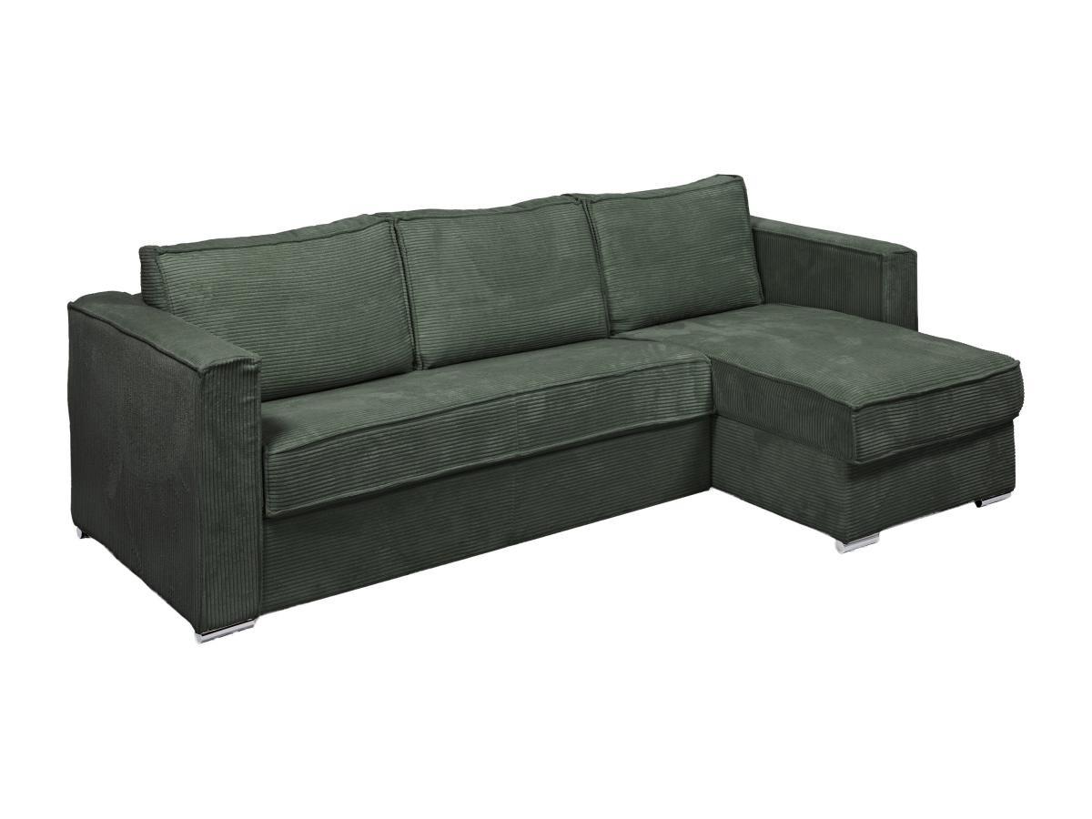 Vente-unique Eckschlafsofa mit Matratze - Ecke wechselbar - Cord - Grün - Liegefläche 140 cm - Matratze 14 cm - LORETO  