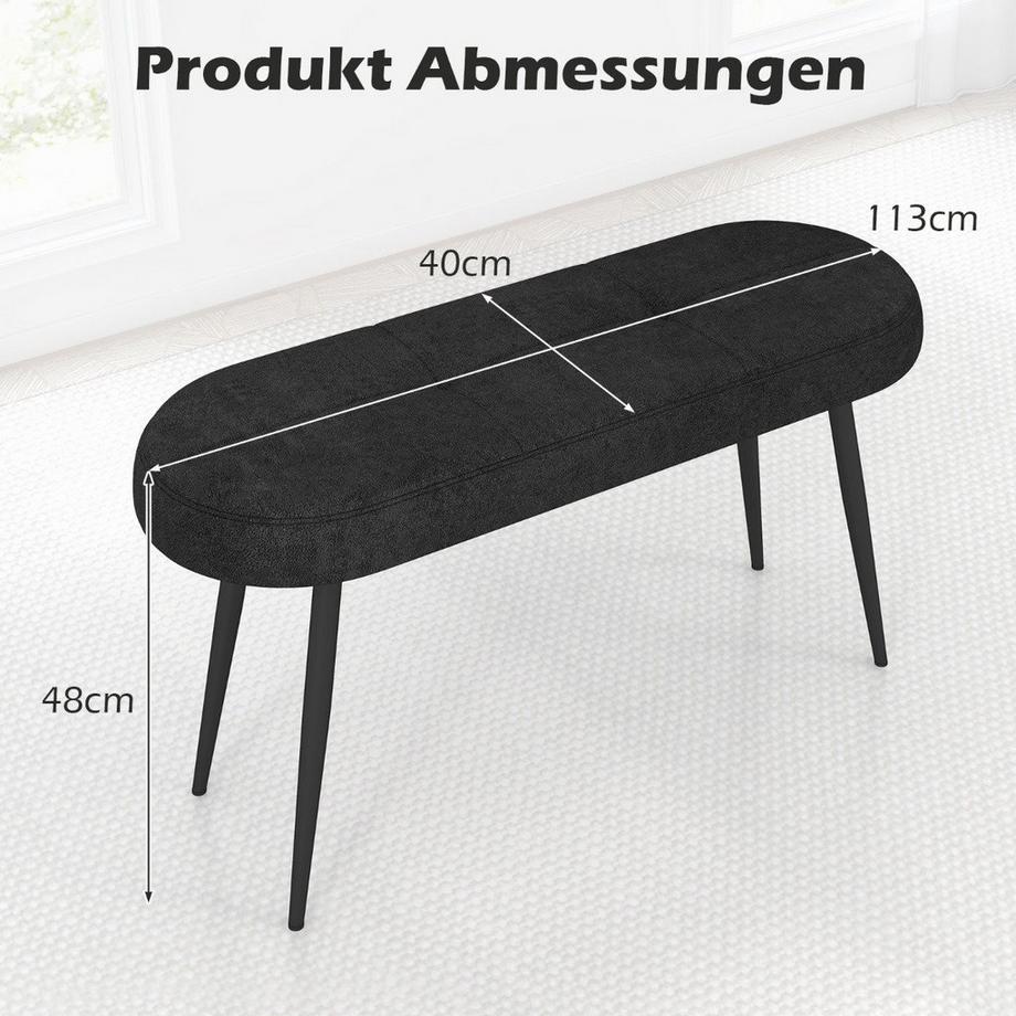 B2X  113 cm Sitzbank mit Kissen & Metallbeinen Polsterbank Ottomane bis 300 kg Belastbar Schwarz 
