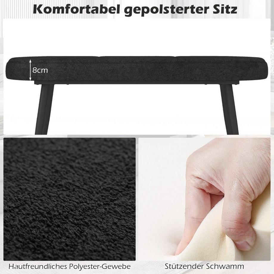B2X  113 cm Sitzbank mit Kissen & Metallbeinen Polsterbank Ottomane bis 300 kg Belastbar Schwarz 
