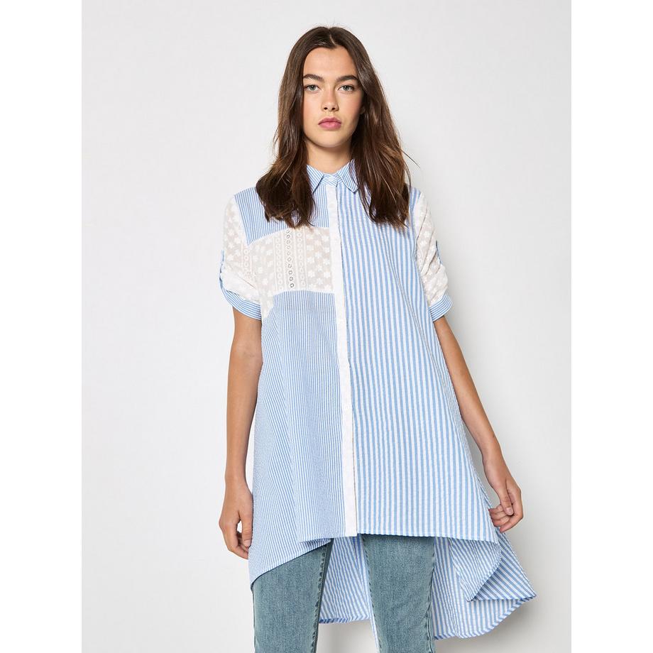 Chemise brodée à rayures mélangées