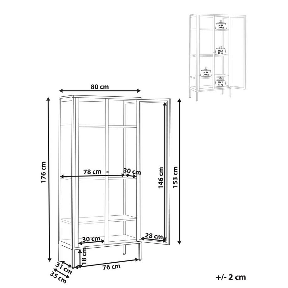 Beliani Vitrine mit Glastüren aus Stahl  HARTY  