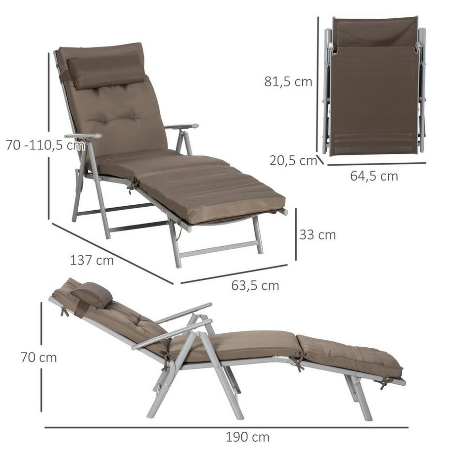 Northio Sonnenliege Strandliege Gartenliege Klappbar Verstellbar Mit Kissen Garten Metall Stoff Braun+Silber 137 X 63,5 X 100,5 Cm  