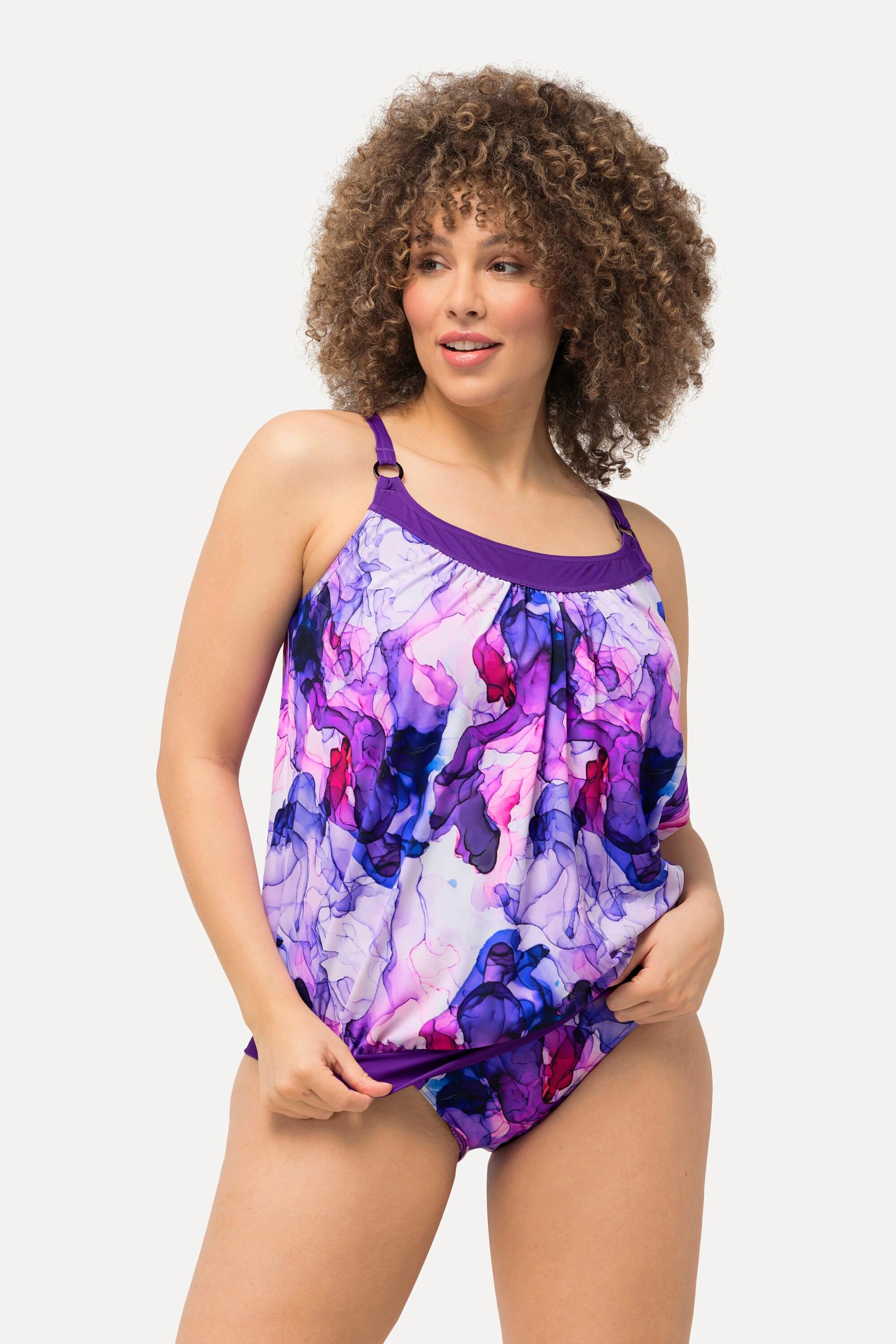 Ulla Popken  Tankini avec bonnets souples, bretelles ajustables et imprimé marbre 