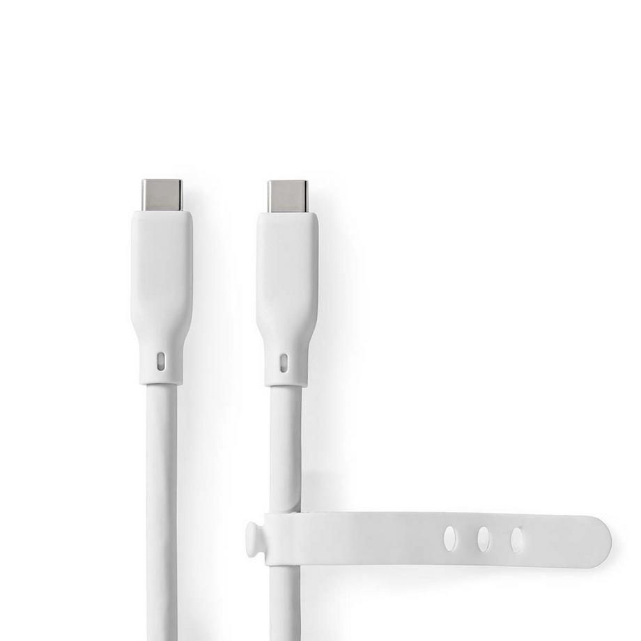 Nedis  Câble USB | USB 3.2 Gen 1 | USB-C™ mâle | USB-C™ mâle | 60W | 4K@60Hz | 5Gbps | Nickelé | 1,50m | Rond | Silicone | Blanc | Boîte 