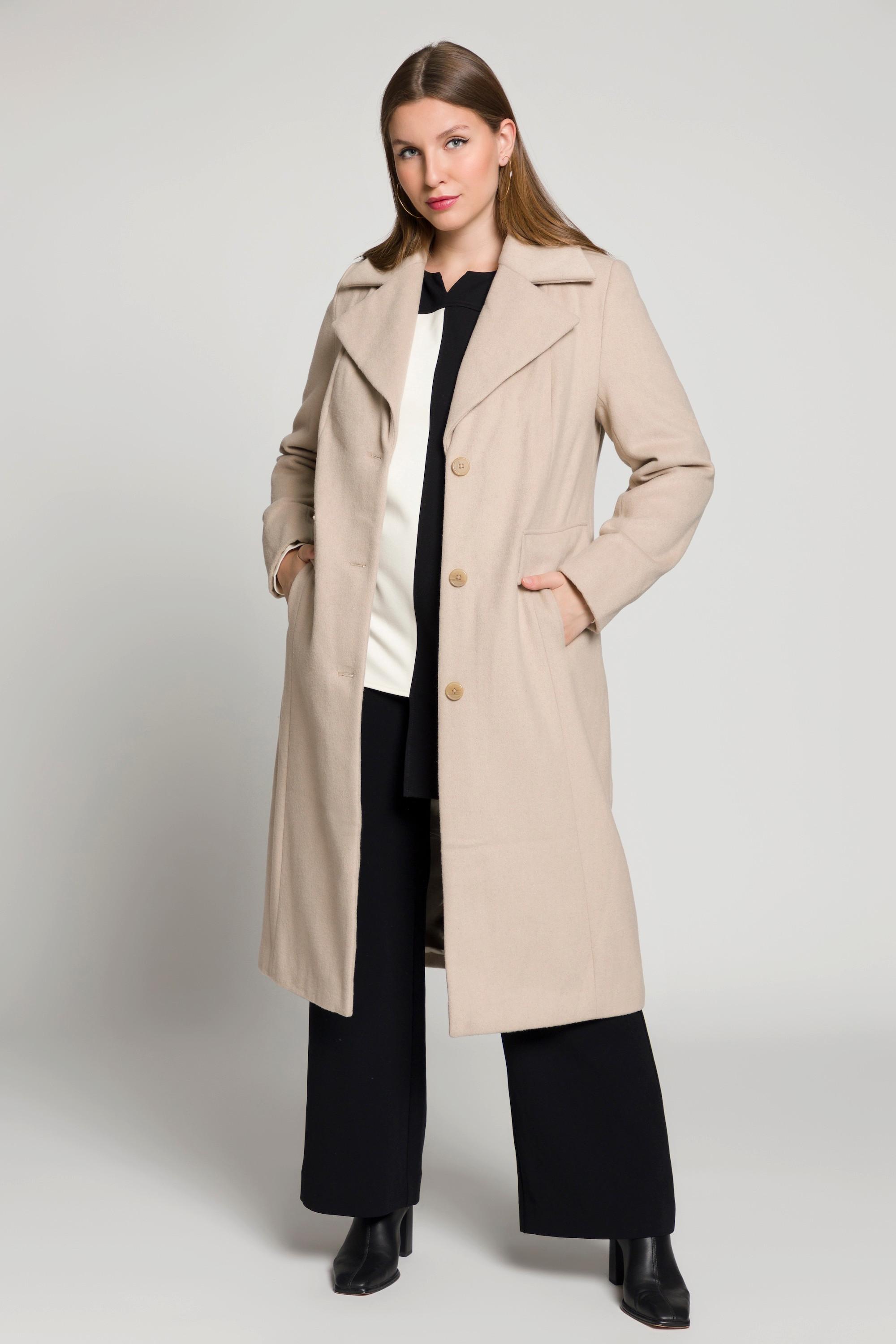 Ulla Popken  Manteau, coupe A, col à revers, doublure en satin 