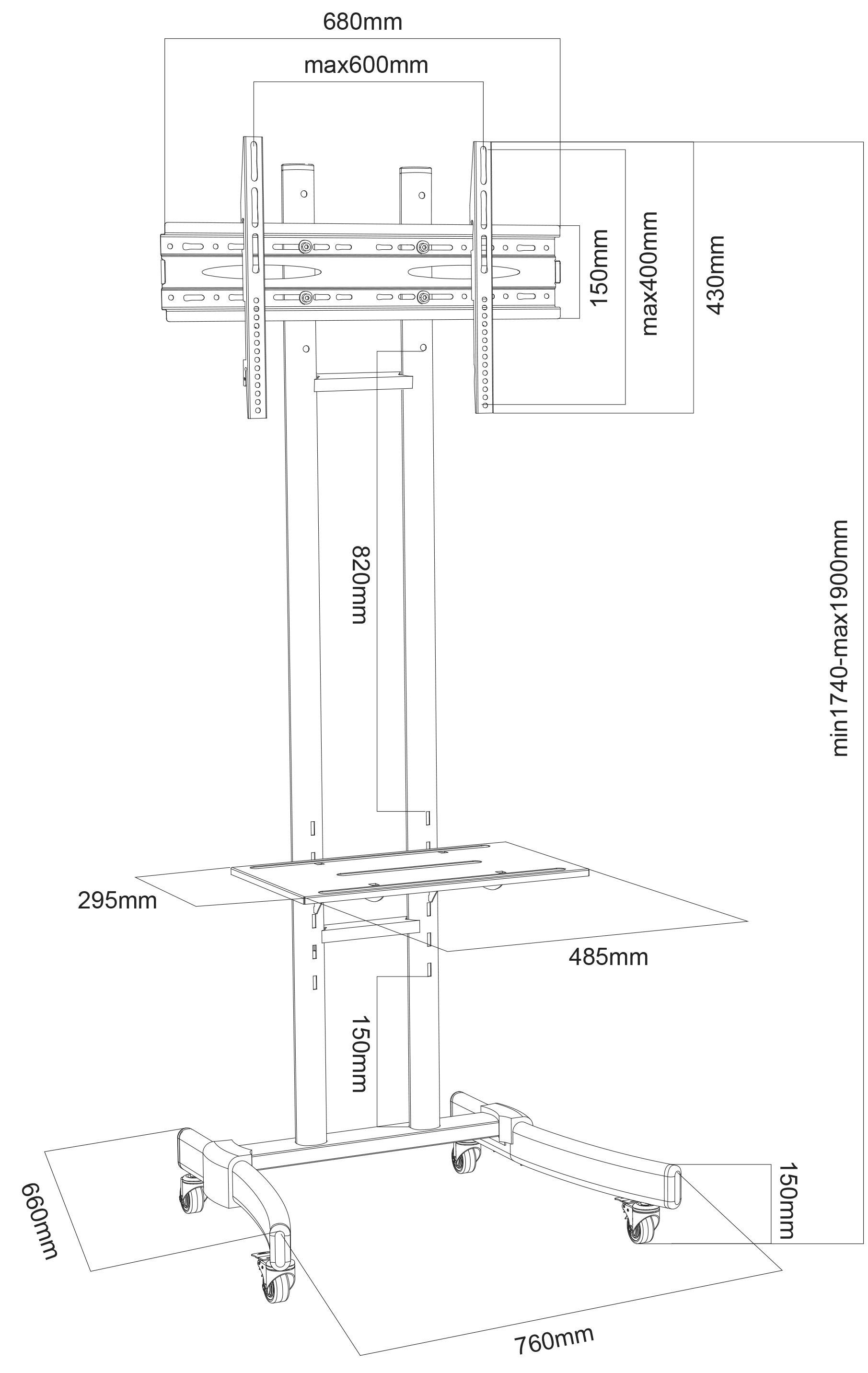VCM Universal TV Standfuß Ständer Fernseh Wagen Fernsehständer Möbel B-MS 190  