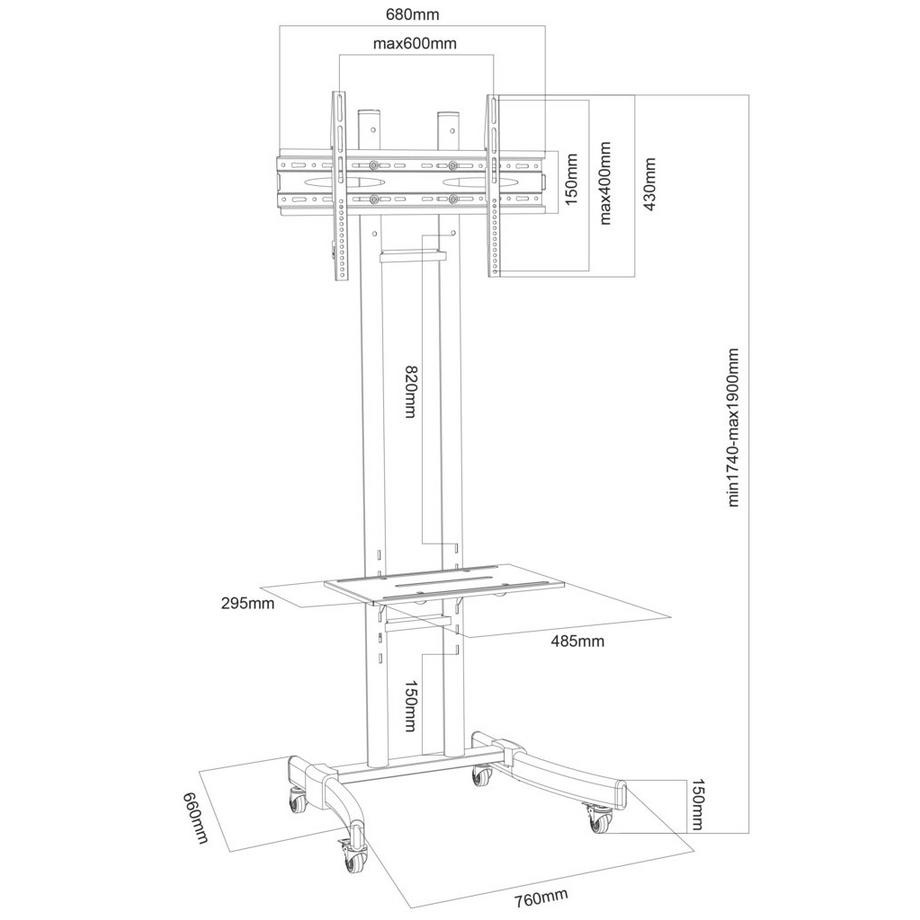 VCM Universal TV Standfuß Ständer Fernseh Wagen Fernsehständer Möbel B-MS 190  