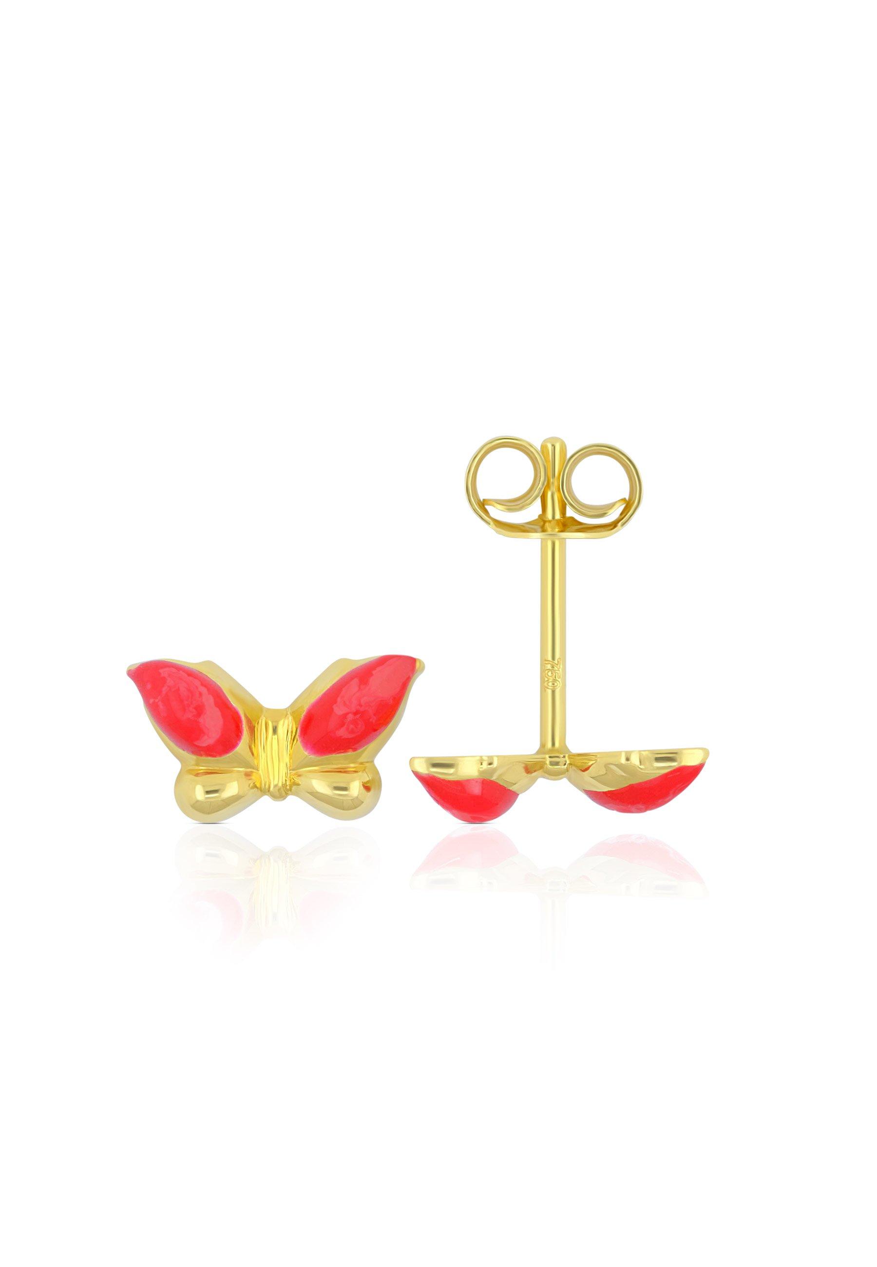 MUAU Schmuck  Clous d'oreilles papillon or jaune 750 rouge/blanc 10mm 