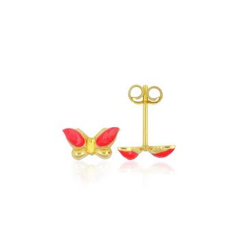 Clous d'oreilles papillon or jaune 750 rouge/blanc 10mm