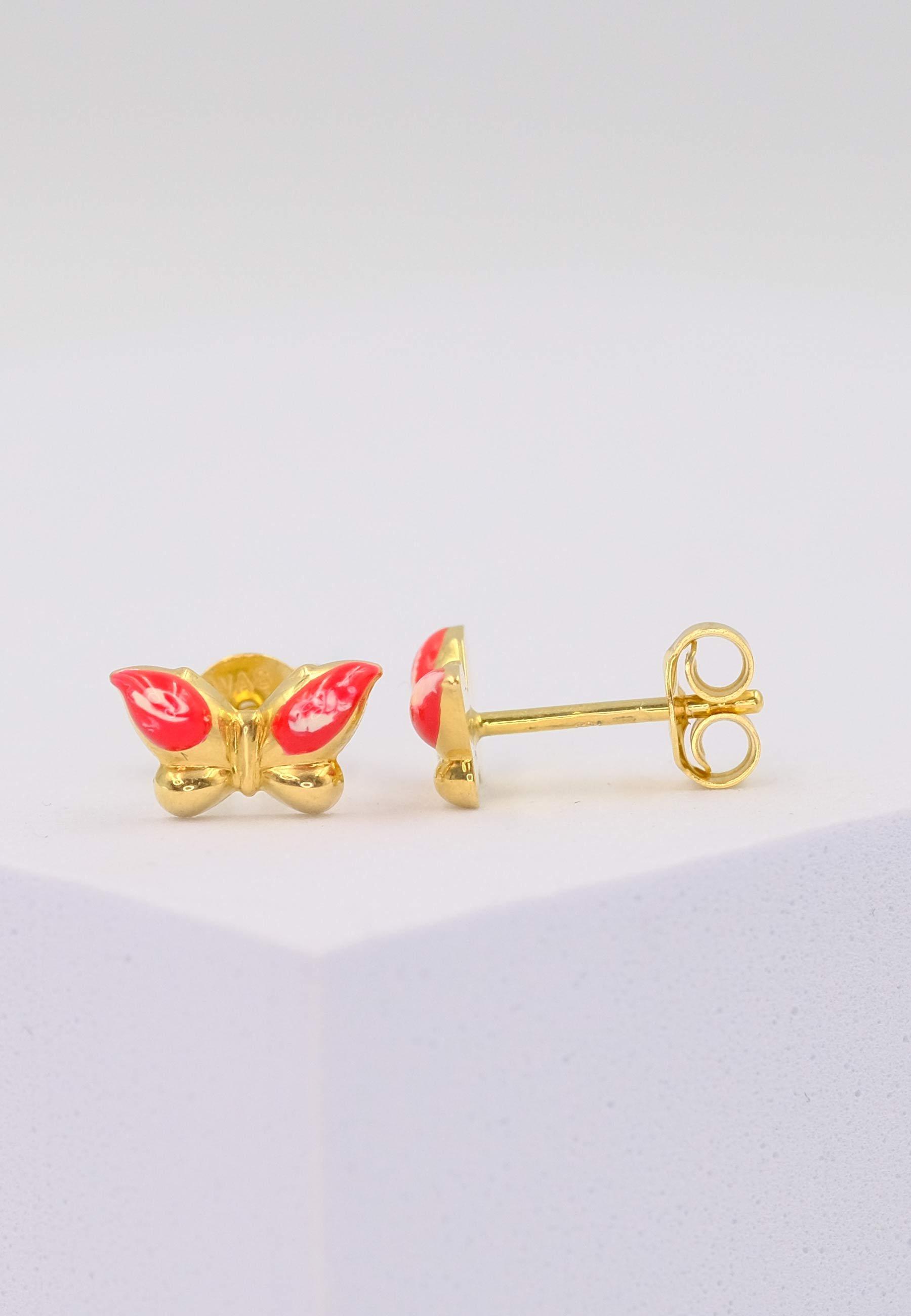 MUAU Schmuck  Clous d'oreilles papillon or jaune 750 rouge/blanc 10mm 