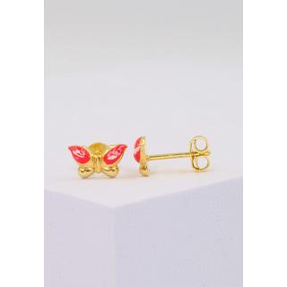 MUAU Schmuck  Clous d'oreilles papillon or jaune 750 rouge/blanc 10mm 