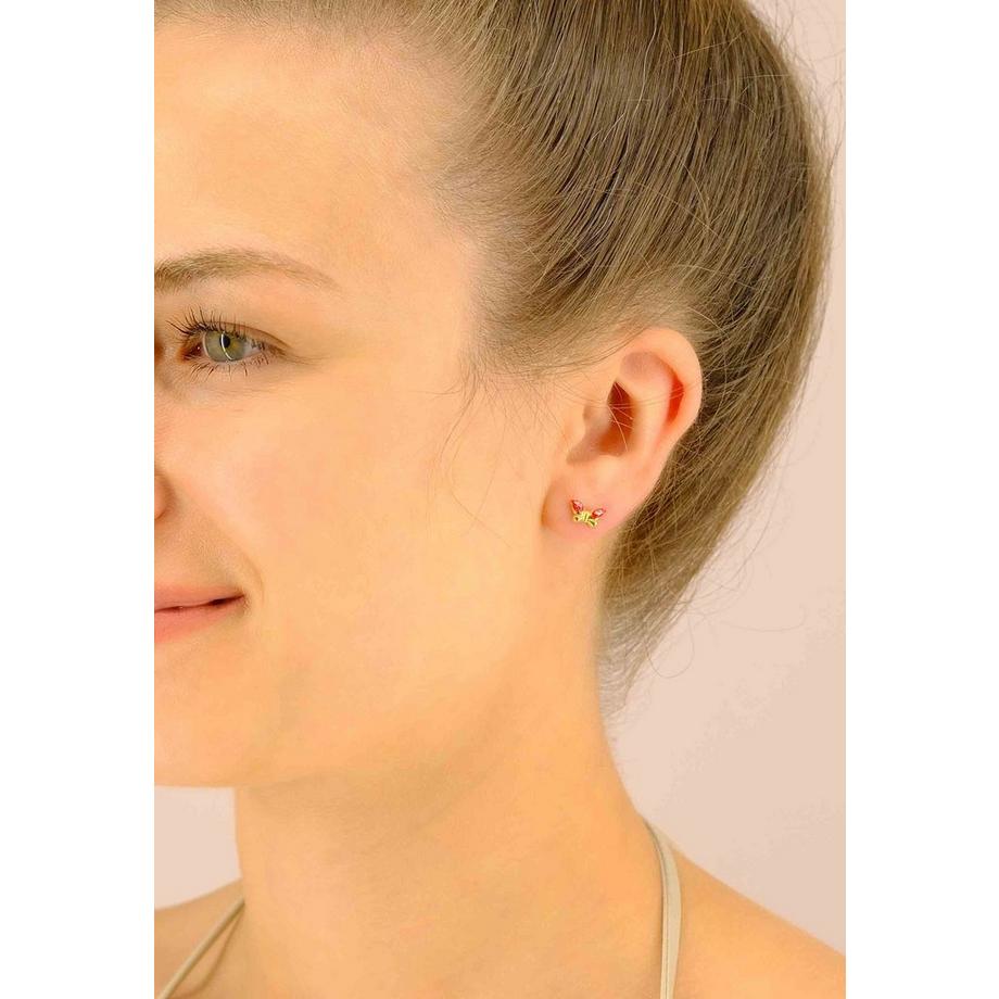 MUAU Schmuck  Ohrstecker Schmetterling Gelbgold 750/weiss 10mm 