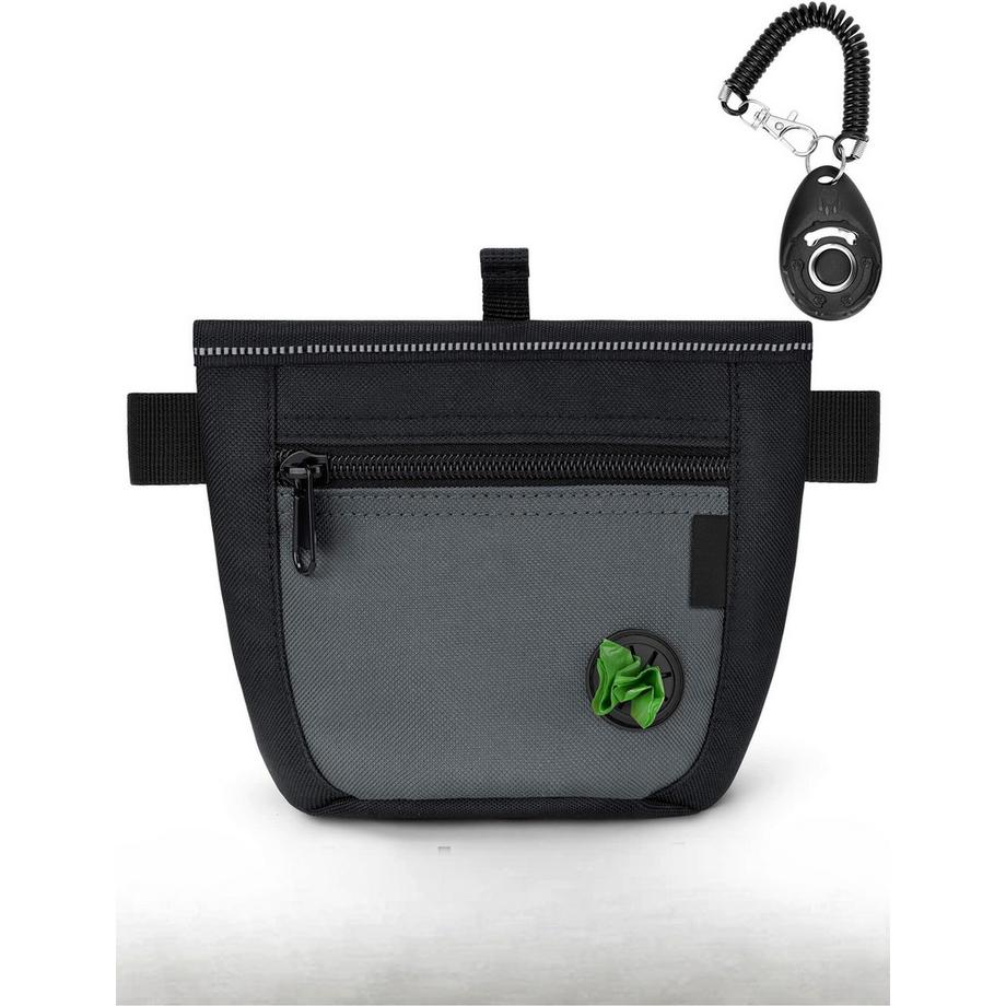 Leckerlibeutel und Trainingsklicker, 2 Tassen Leckerlibeutel mit Hundekotbeutelspender, Metallclip-Gürteltasche zum Spazierengehen mit dem Hund
