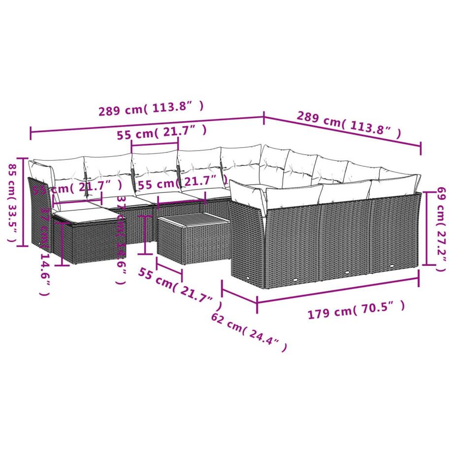 VidaXL Ensemble de canapés de jardin rotin synthétique  