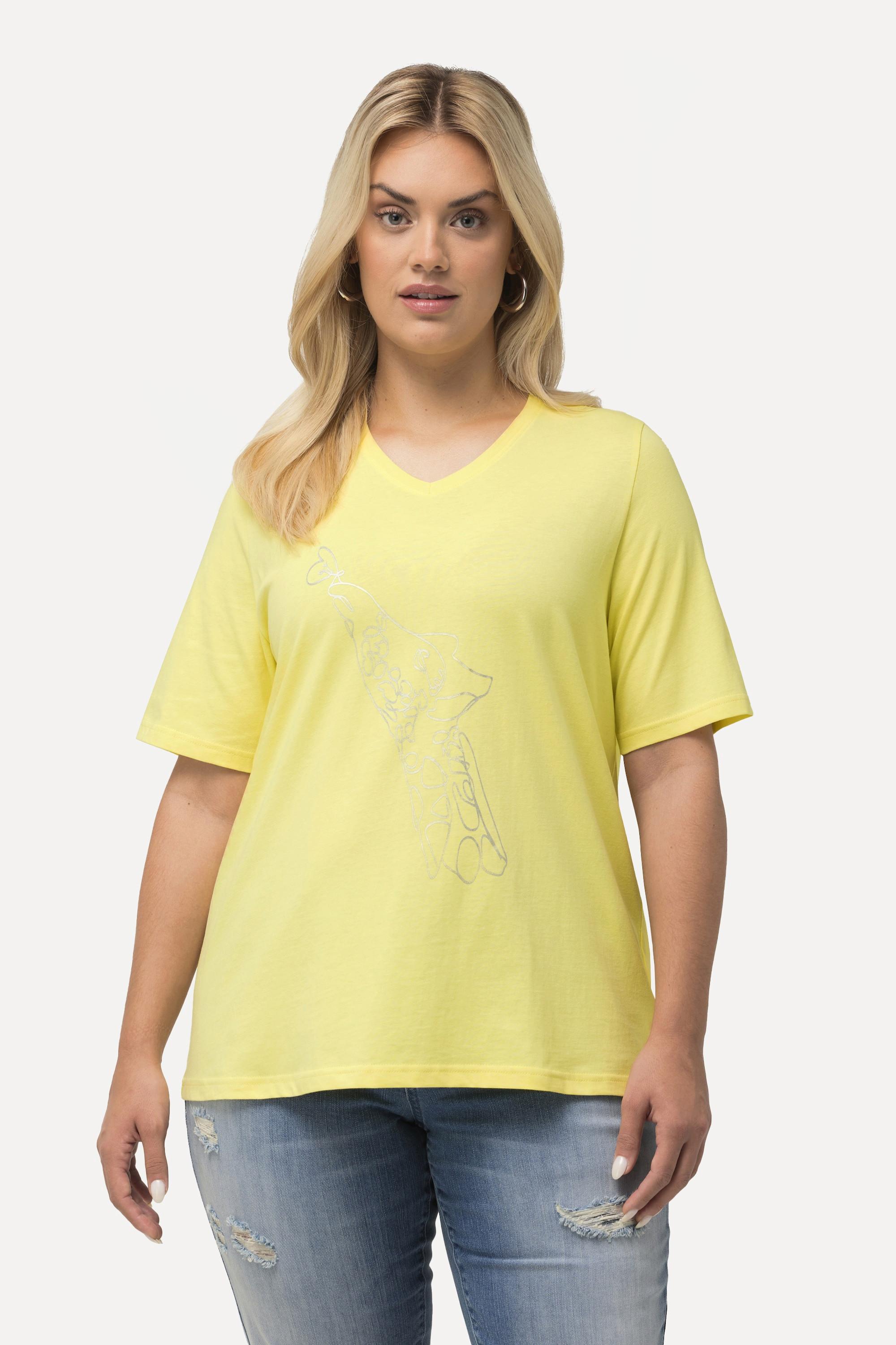 Ulla Popken  T-shirt classica con animale metallico, scollo a V e mezze maniche 