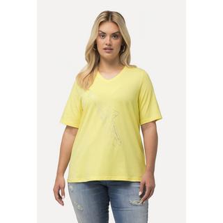 Ulla Popken  T-Shirt, Metallic-Tier, Classic, V-Ausschnitt, Halbarm 