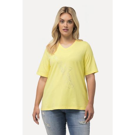 Ulla Popken  T-Shirt, Metallic-Tier, Classic, V-Ausschnitt, Halbarm 