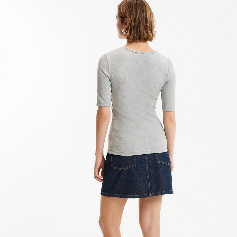La Redoute Collections Geripptes T-Shirt mit Henley-Ausschnitt  