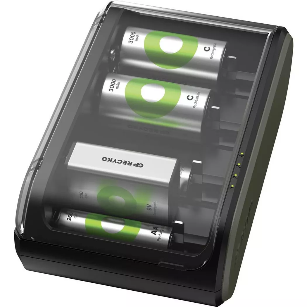 GP B631 Universell Chargeur de piles rondes NiMH 6LR61 (9 V), LR03 (AAA), LR6 (AA), LR14 (C), LR20 (D)