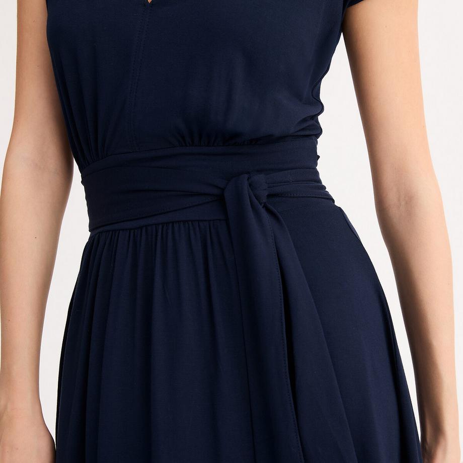 La Redoute Collections Abito Maniche Corte Scollo a V con Cintura Annodata  