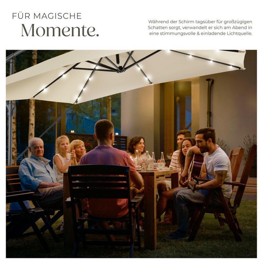 Tectake Sonnenschirm Sunna 250 x 250 cm mit LED Solar-Beleuchtung leichtgängiger Mechanismus  