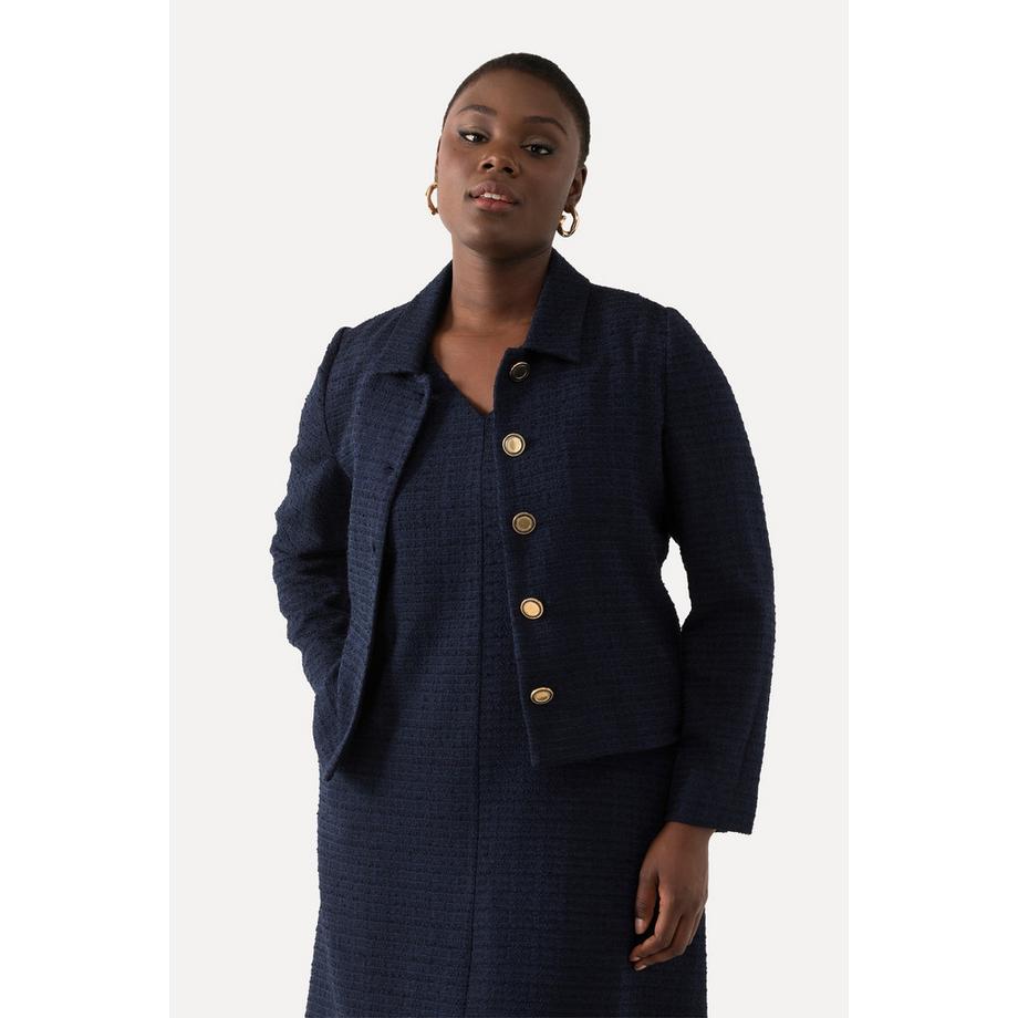 Ulla Popken Veste Bouclé Col Chemise Doublure Acétate  