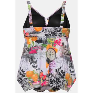 Ulla Popken  Tankini avec bonnets souples. Imprimé boussoles. Bretelles ajustables. Base se terminant en pointe de chaque côté. 