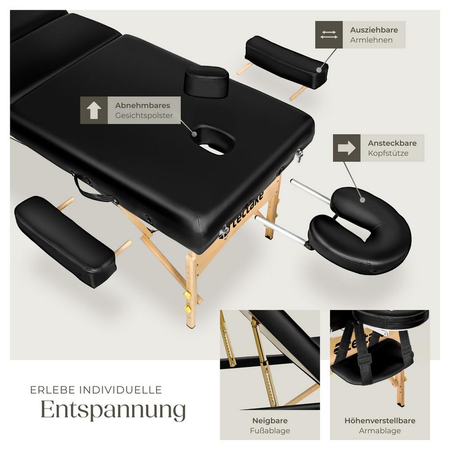 Tectake Lettino da massaggio a 3 zone Somwang Larghezza 70 cm,Imbottitura 7,5 cm  