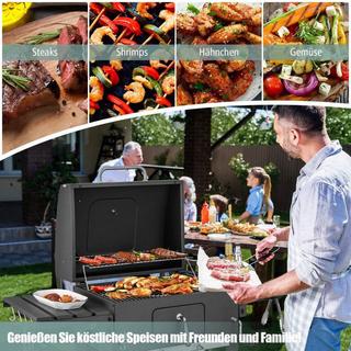 Northio Grill à charbon avec couvercle & 2 tables d'appoint pliantes & 8 crochets & thermomètre & décapsuleur  