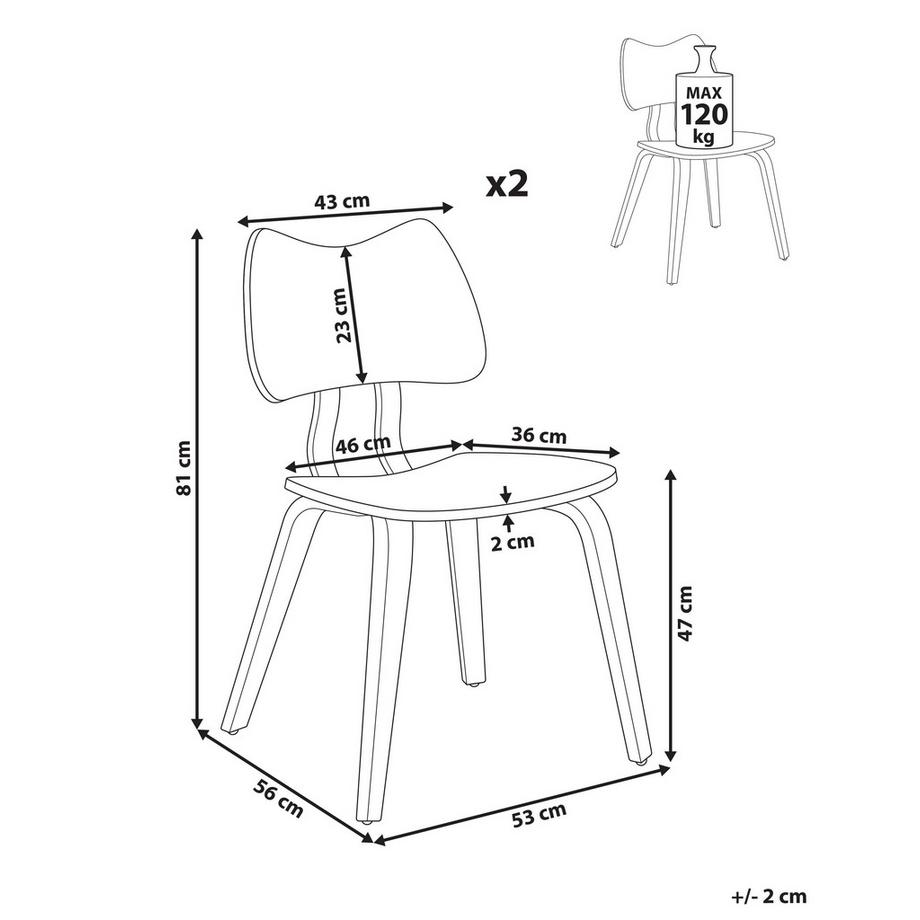 Beliani Lot de 2 chaises de salle à manger en Bois d'hévéa Rétro DIANA  
