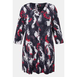 Ulla Popken  T-shirt en tissu fluide, fleurs, coupe évasée, col V, manches 3/4 