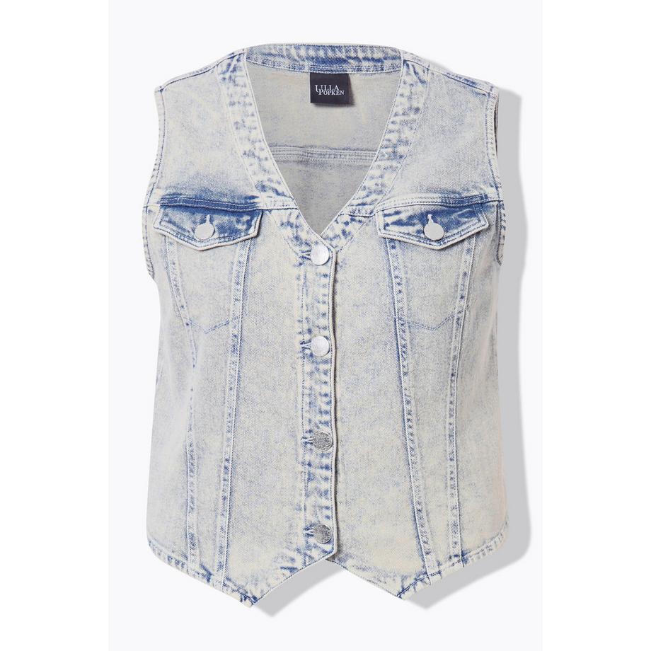 Ulla Popken Jeansweste Spitzer Saum V-Ausschnitt  