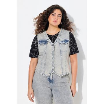 Gilet en jean stretch. Encolure V. Base en pointes