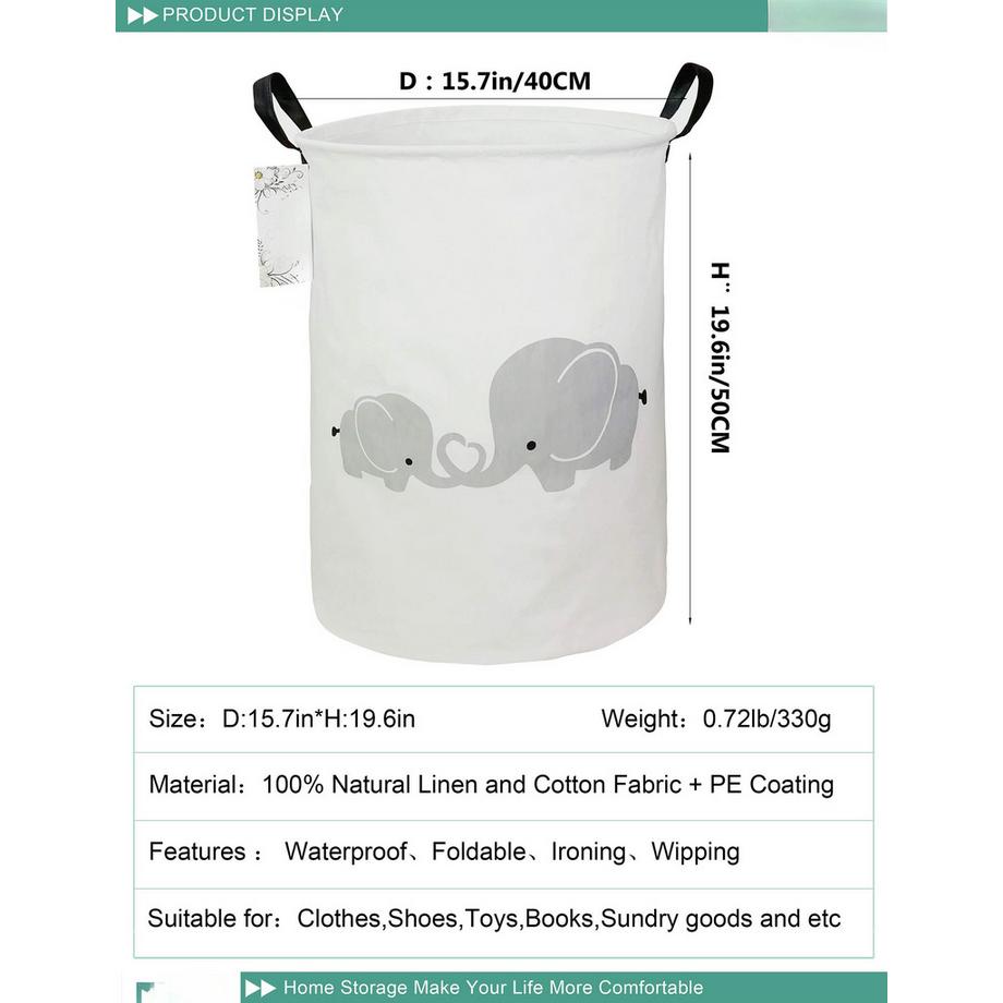 Alopini Wäschekorb für Kinderzimmer Leinen faltbar große Aufbewahrungskörbe  