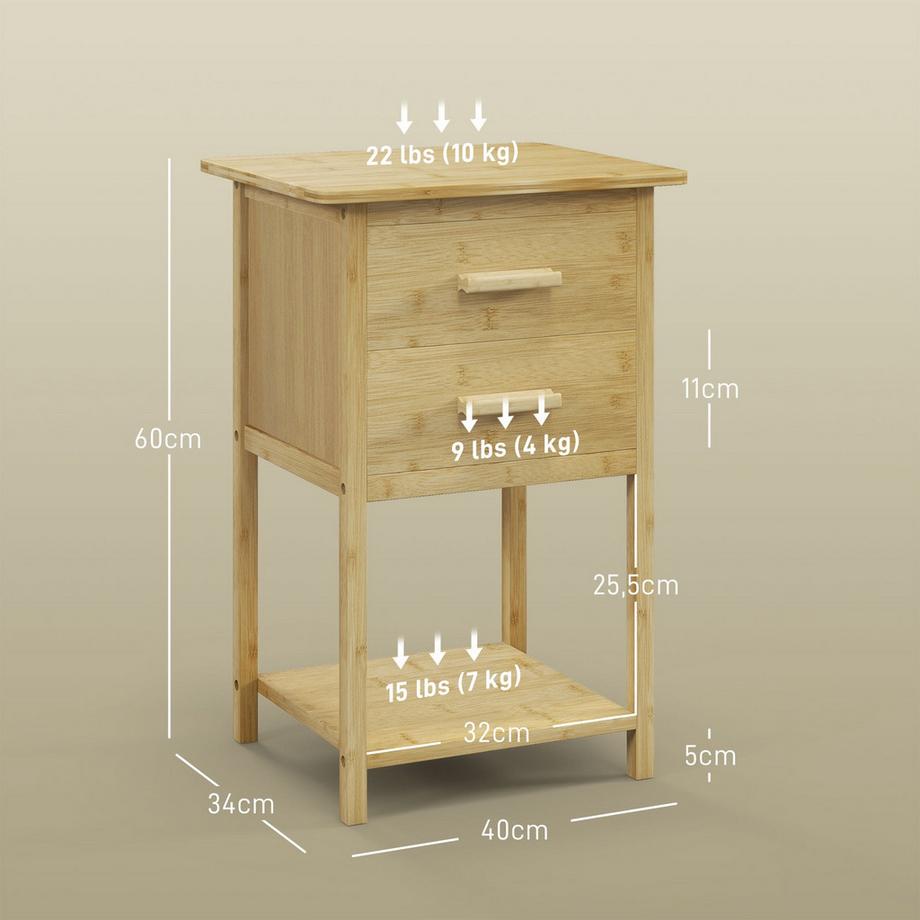 Northio Lot de 2 tables de chevet, table de nuit avec tiroir, étagère, table de nuit avec poignée, pour chambre, salon, naturel, 40 x 34 x 60 cm  