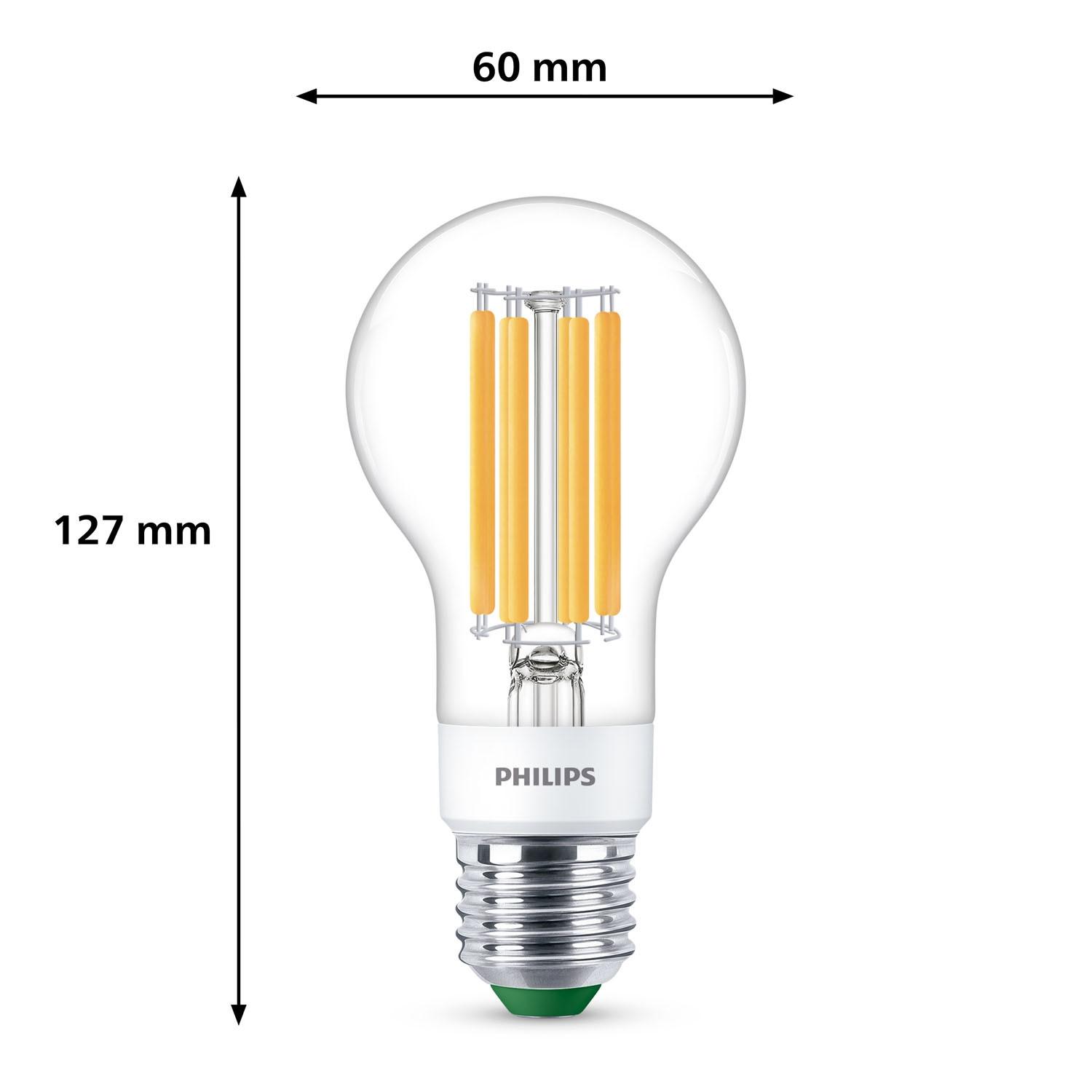 PHILIPS LED E27 Normal 4 W (60 W), klar, dimmbar, 840 lm, 2700 K, Energieklasse A  